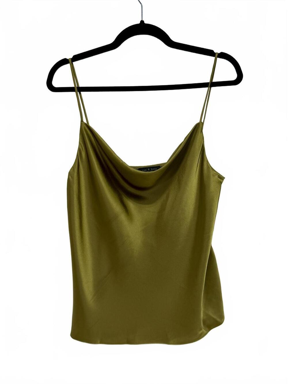rag & bone Olive Green Satin Cowl Neck Camisole Tank Top Size 8